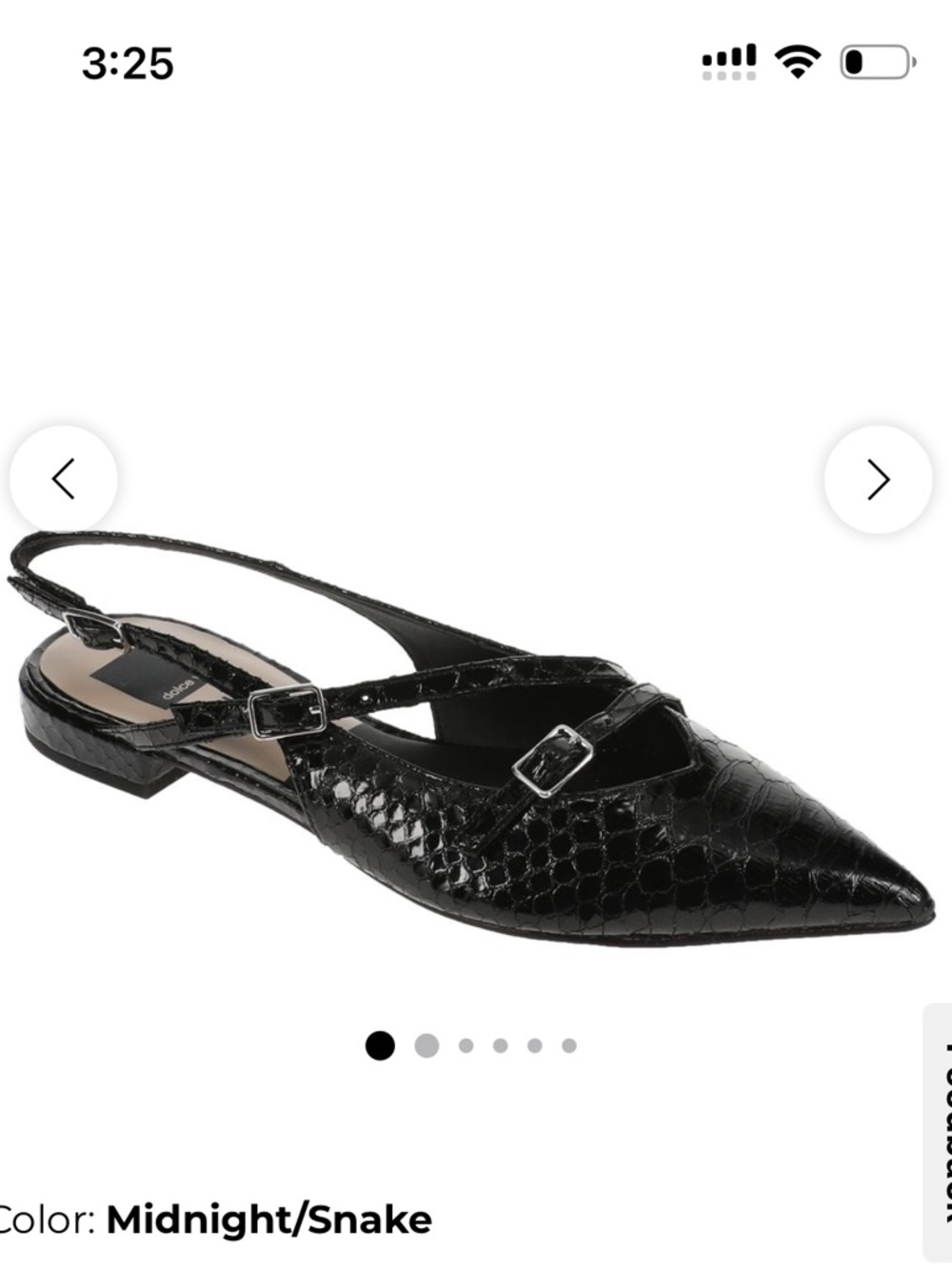 Dolce Vita Pamla Flat in Midnight Snake l Black Embossed Pointed Slingback